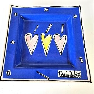 VINTAGE Diane Peck Studio Art Triple Heart Glazed Trinket Dish  Signed 1996 Rare